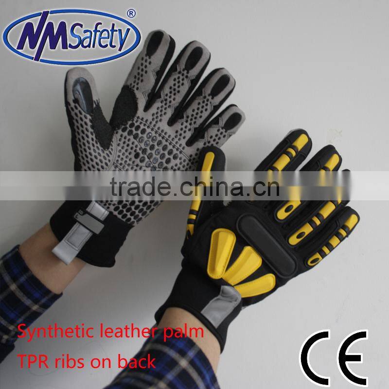 NMSAFETY neoprene cuff synthetic leather mechanic hand gloves with TPR glove leather
