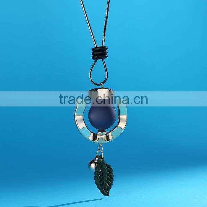 new autumn winter design long sweater necklace bead hoop leaf pendant necklace geomotric necklace