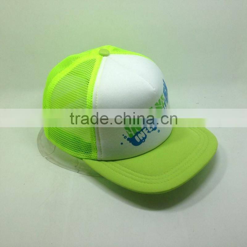 Fluorescent Yellow Trucker Style Snapback Cap With Sponge Mesh Cap