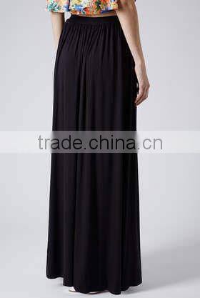 Black spliced jersey elegant long fitted maxi skirt