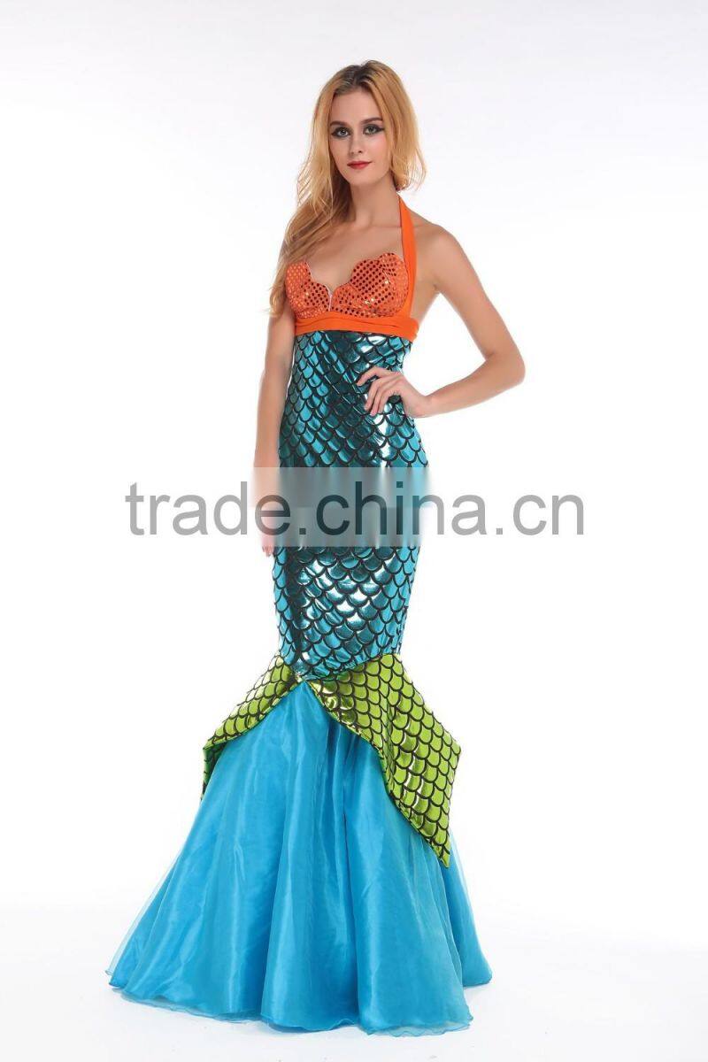 Mermaid Long Tail Skirt Metallic Ariel Sexy Fish Tail Adult Womens Dress Costume Sea