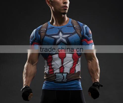 2016 New Fashion Captain America 3D Printed Iron Man Fitness Gym Compression T-shirts
