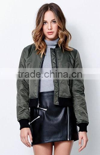 Wholesale Fahion Women Solid Color Bomber Cropped 100% Nylon Jacket