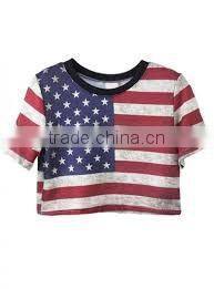 American flag Black White Tees latest new design short style lady printing graphic t shirt for women