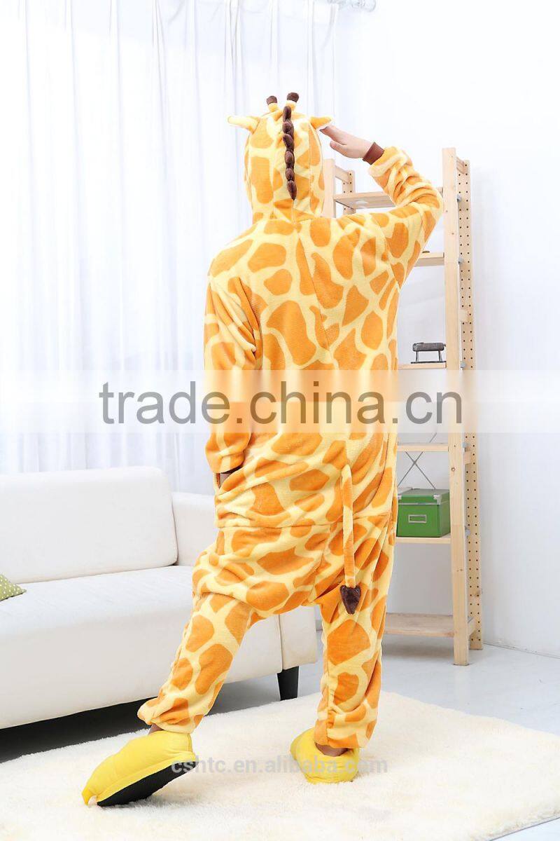 flannel cartoon adult animal jumpsuit animal pajamas jumpsuit giraffe design