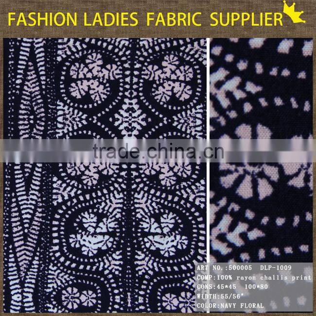 new fashion 100% rayon challis print wholesale 100% rayon print for lady's dress