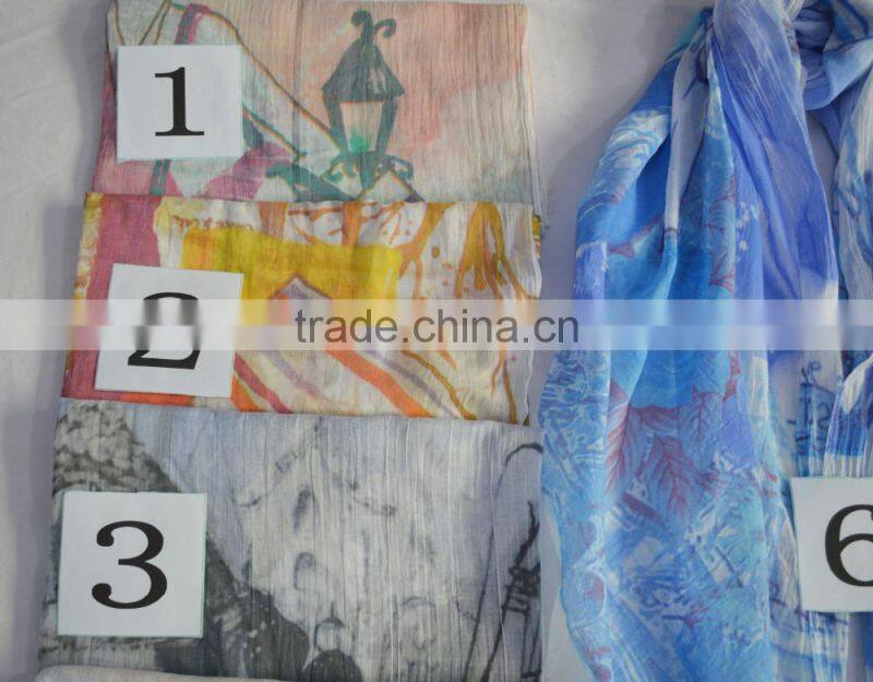 2017 Fashion new popular chiffon print lady shopping summer voile scarf 100%viscose