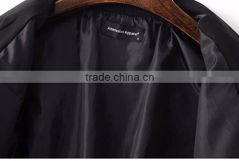 American Apparel Bomber Jacket Two Side Pockets Short Thin Side Zipper Sleeve Coat V-Neck Outerwear