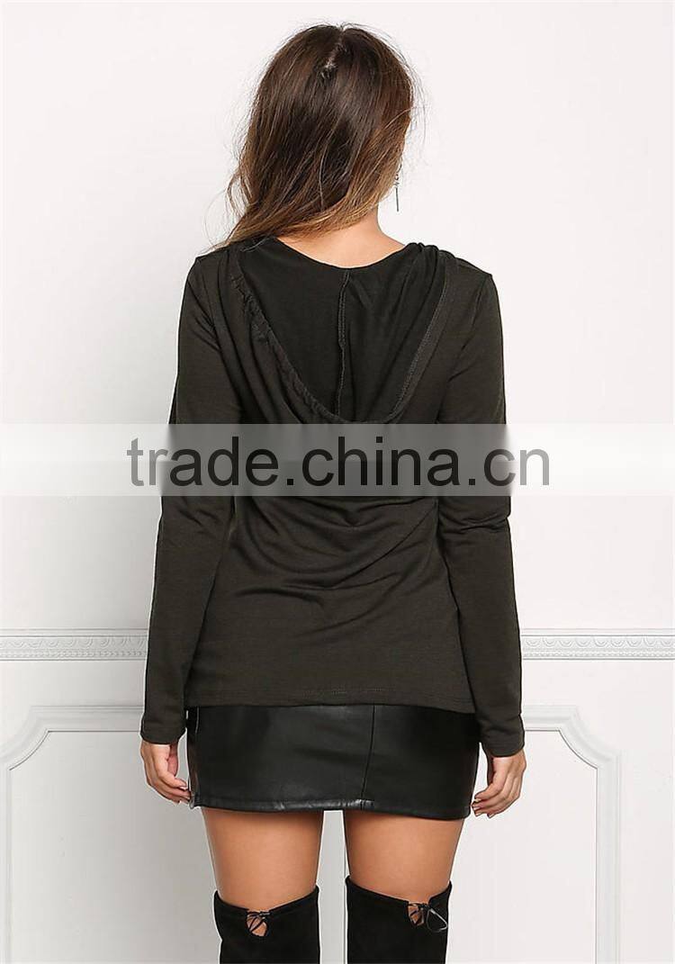 MGOO Factory Custom 2017 V Neck 100% Cotton Sweaters Olive Hooded Jersey Plain V Neck Long Sleeves