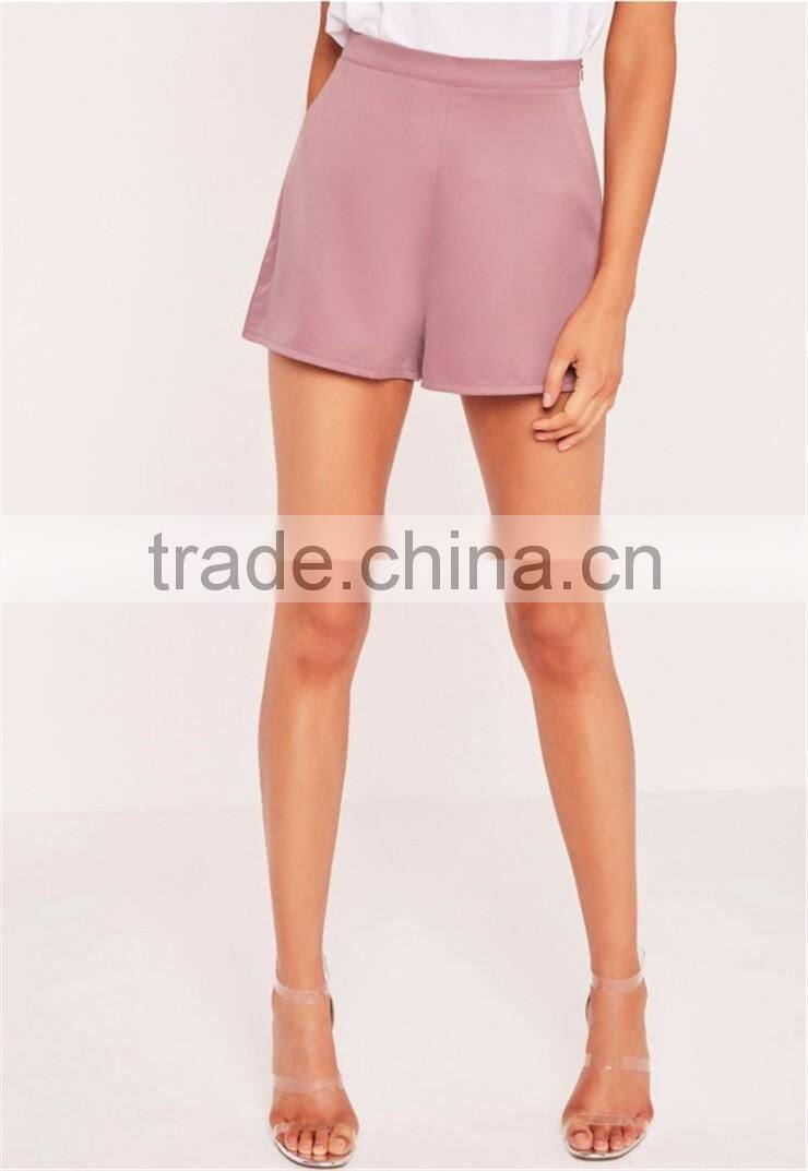 High Waist Women Plain Pink Satin Shorts Lilac Wholesale High Quality