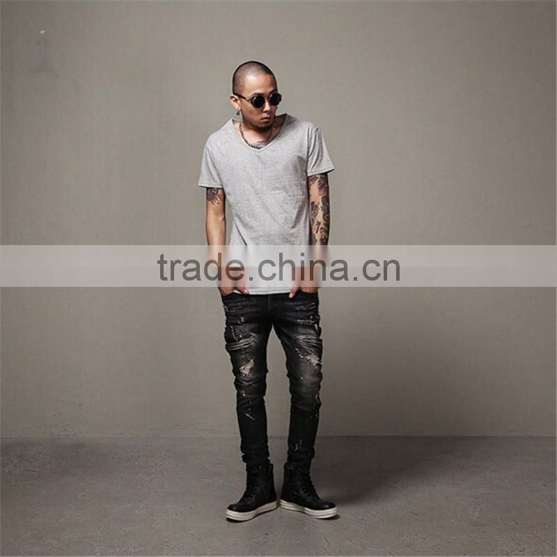 2016 new zipper jeans balck men jeans biker Skinny jeans slim Biker jeans pants in stock accept small order