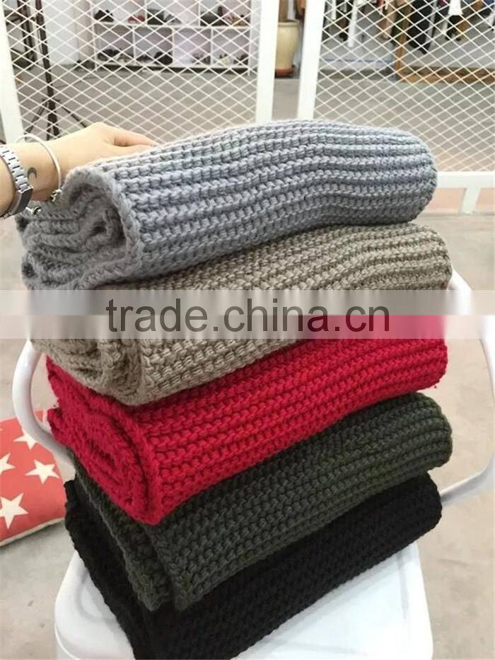Latest Design Plain Color Knitted Lady Winter Thick Warm Blanket Scarf