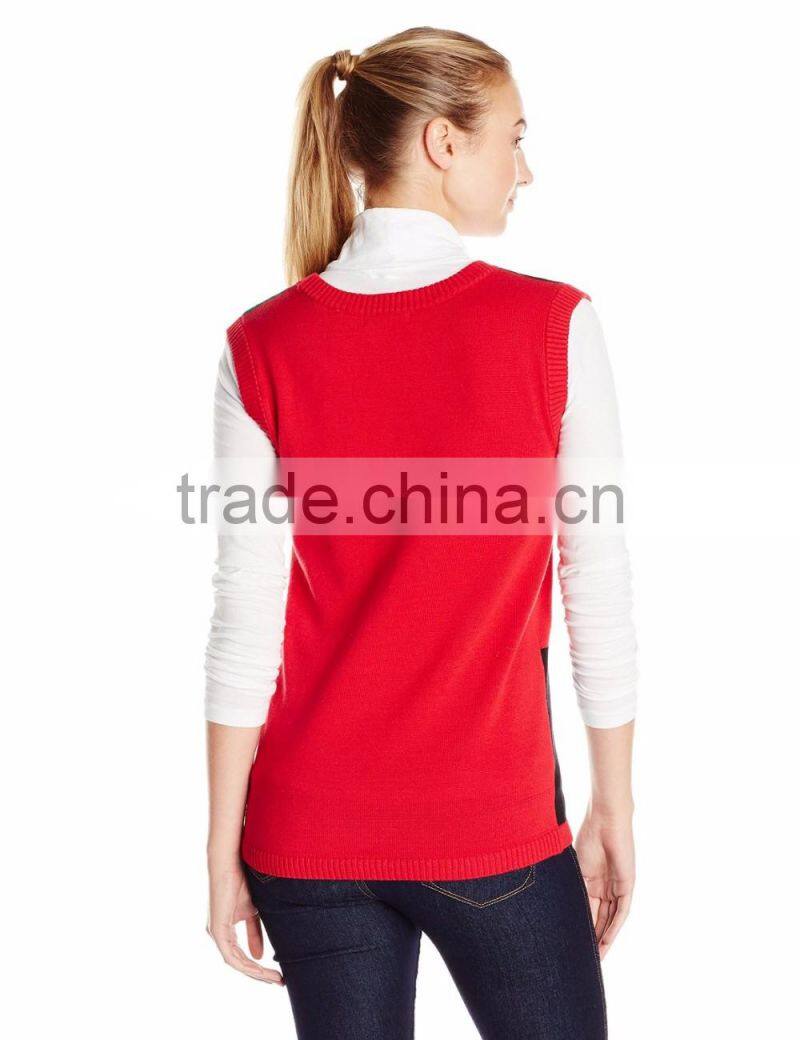 Women Red Sweater Christmas Theme Pattern Christmas Lights Jumper