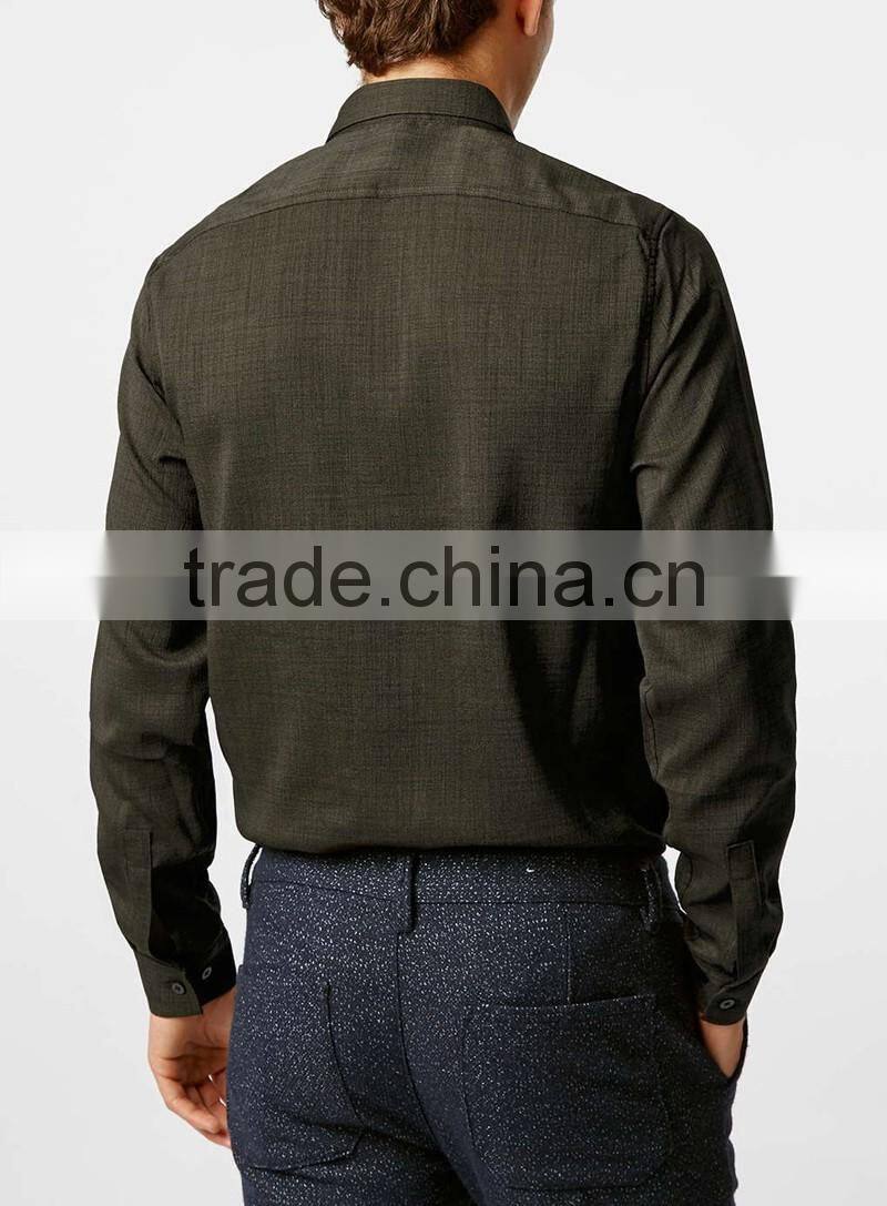 Khaki Long Sleeve cotton shirt with double chest pocket