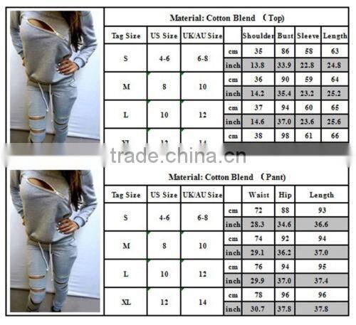 New arrive Womens sexy Zipper Tracksuit Hoodie Sweatshirt+Pants Casual Hip Pop Sportwear