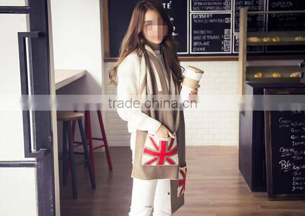 Autumn and winter latest design British flag design knit with pocket couple knit scarf