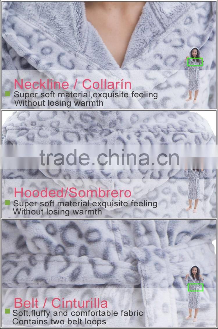 women hooded fleece casual bathrobe sleepwear