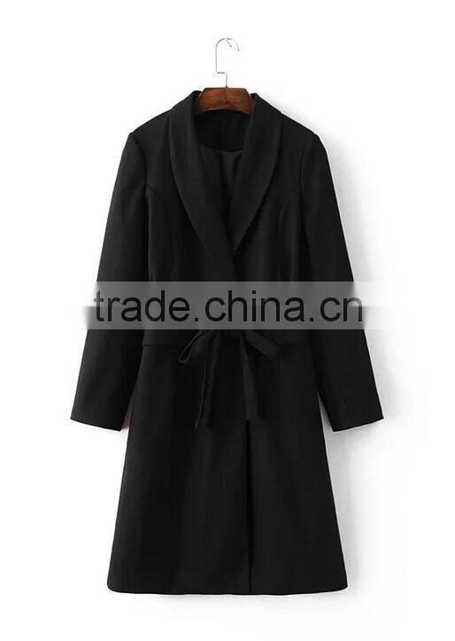 Runwaylover EY1018C lady trench coat with belt black long women coat