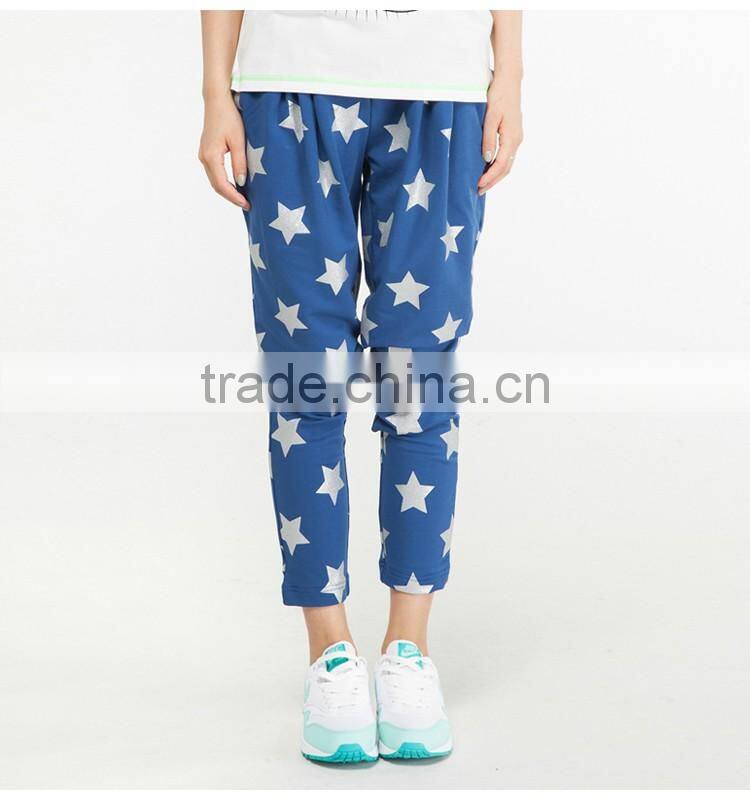 Most fashionable bright gold star knitted trousers custom high quality cotton casual sport pants in guangzhou