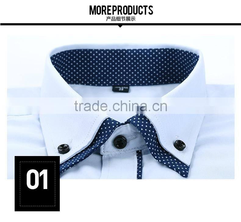 2016 new arrival summer season fancy 35% cotton double collar solid color short sleeve shirt for man