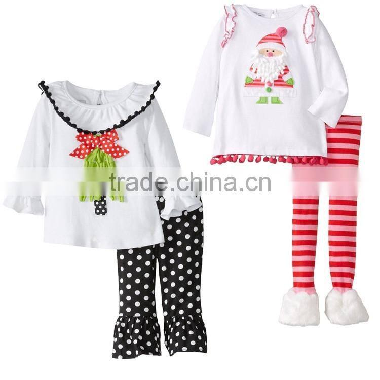Lovely Santa Clothes Pom Pom with Ruffle Pants Winter Outfits Baby Girl Boutique Clothing Sets
