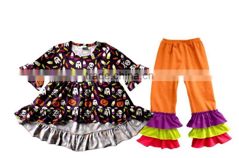 2017 New Style Halloween Holiday Clothes Sets Pumpkin Remake Frock Designs Baby Girl Boutique Clothing Sets