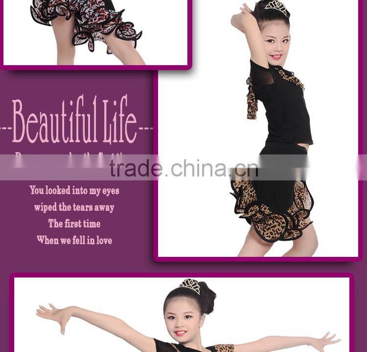 2016 Children Girls Ballroom Performance Latin Dance Skirt Kid Suit Unequal Leopard Dance Dress