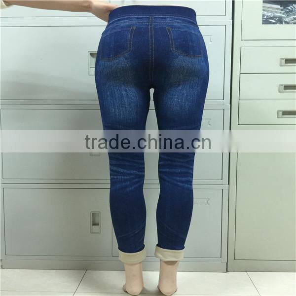 Sexy SKINNY JEANS M/L Mock Denim Cropped Jegging Seamless patch sewing style 3