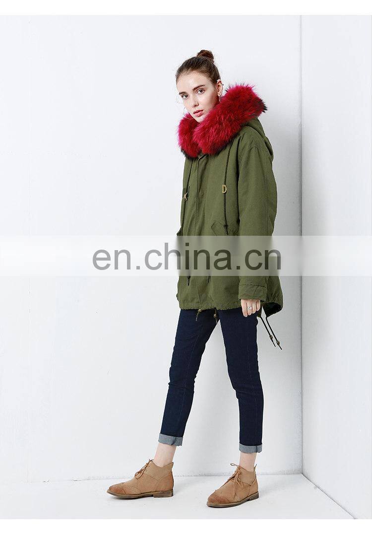 2016 Top Selling Fashion European Outwear Warm Raccoon Fur Collar Hood Winter Jacket Parka