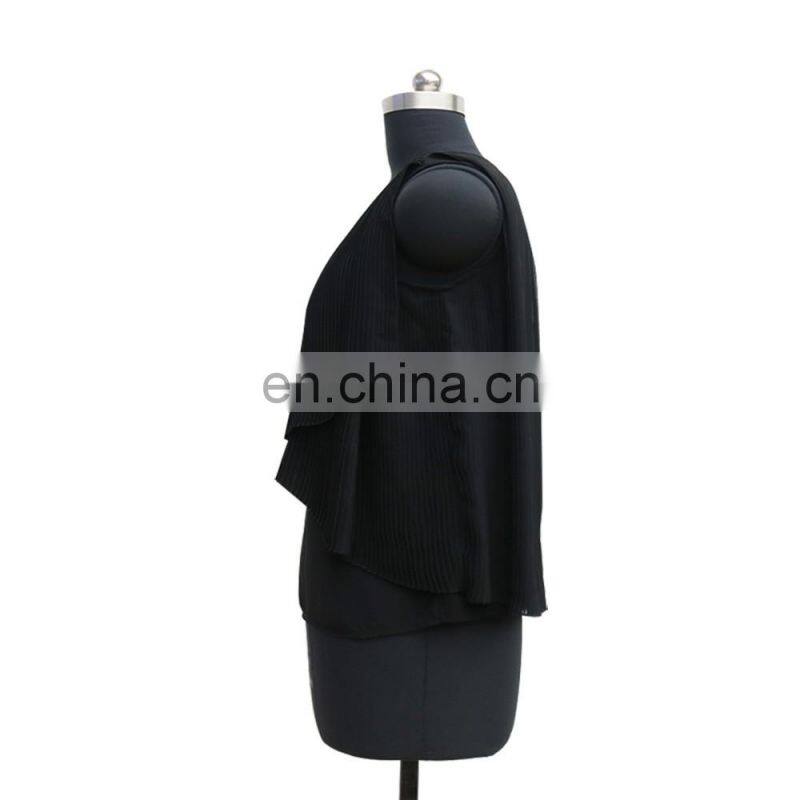 women hot summer casual top sleeveless chiffon pleated top