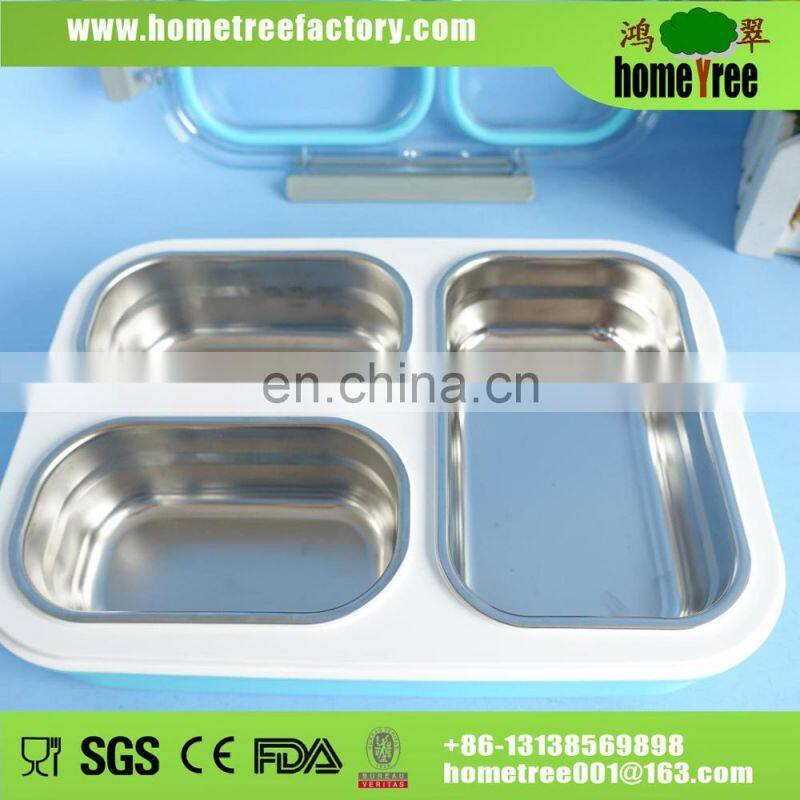 Stainless Steel 3 Compartment insulated Lunch Box With leakproof Silicone