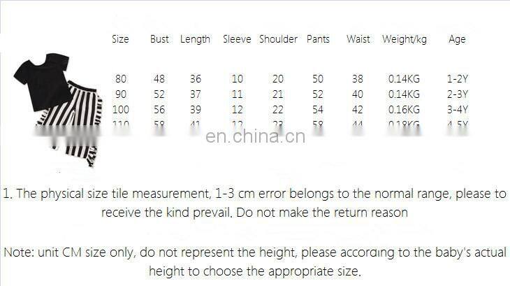 Girl Summer 2PCS Outfit Kids short sleeve black tops & Stripe Pant Set Girl Clothing Sets for 1-6T