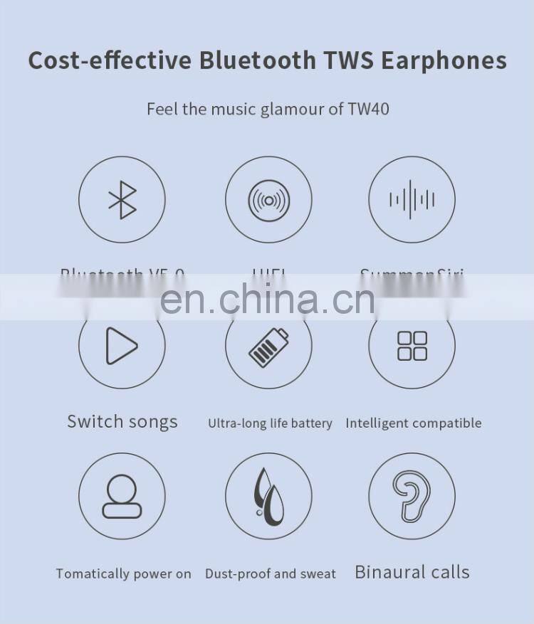 True Wireless Earbuds, BT V5.0 Headphones in-Ear TWS Earphones Auto-Pair Wireless Headphones with stereo sound