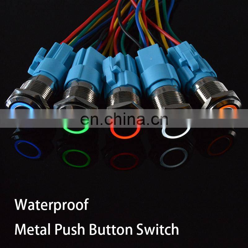 16mm Waterproof Momentary latching 1NO 1NC Metal Push Button Switch Ring and LED light 9-24V 12V 110V 220V Wide Voltage