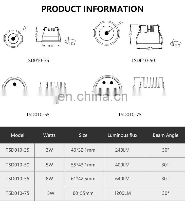 Hot Modern Art Design Mini Office Hotel Hall Room Ceiling 15W Round Indoor Led Down Lighting