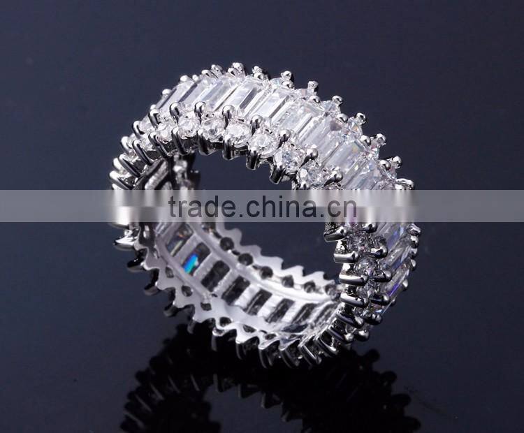 Thick Wedding Band Big CZ Crystals Rectangle Shape Deluxe Copper Women Ring