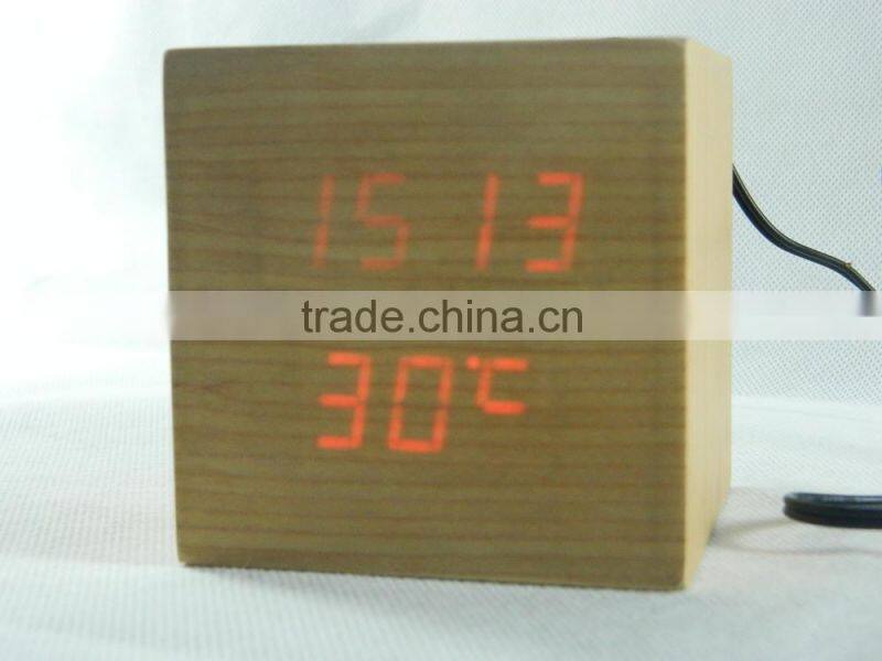 WL0623T Nature Wood LED Digital Touch Snooze Multi Function Art Clock