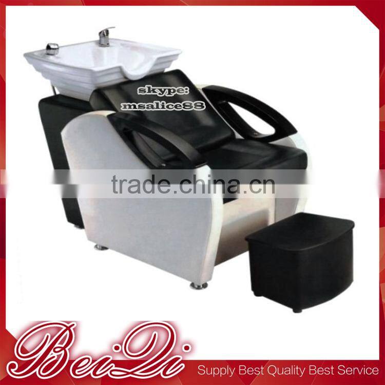 Porcelain Basin Glass Steel Base Wood Armrest Salon Shampoo Chairs For Spa