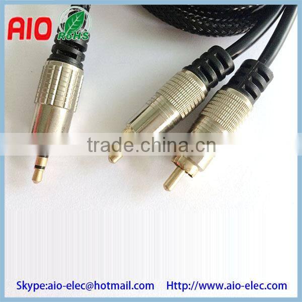 mesh nylon braiding high end 3.5mm 1/8 inch stereo male plug to 2 rca coupler male plug speaker audio adaptor cable