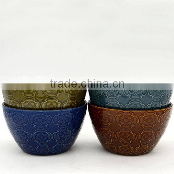 Ceramic melting bowl with flower embossed from China