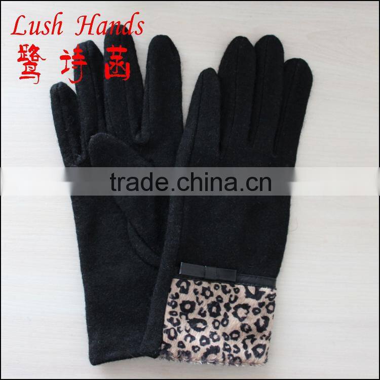 Fashion ladies and womens woolen gloves with Fake Fur cuff