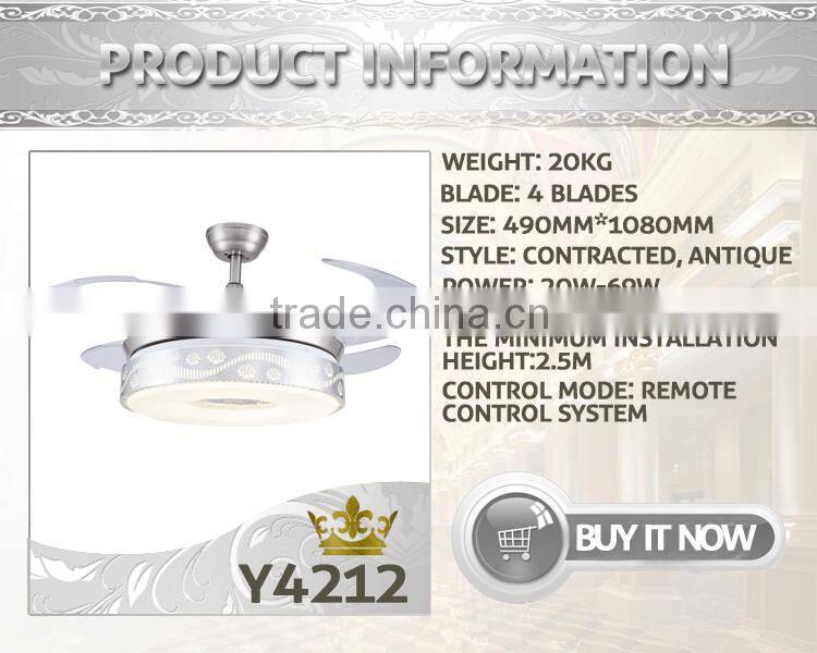 Silver Color Yellow Light Ceiling Fan With Remote Control