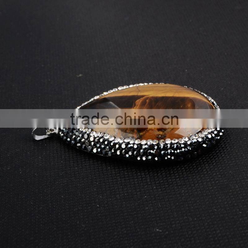 Tiger eye gemstone pendant, Pearl Jewelry & Drop Shape Tiger's Eye & Zircon Pendant Bead Silver Plated Clasp