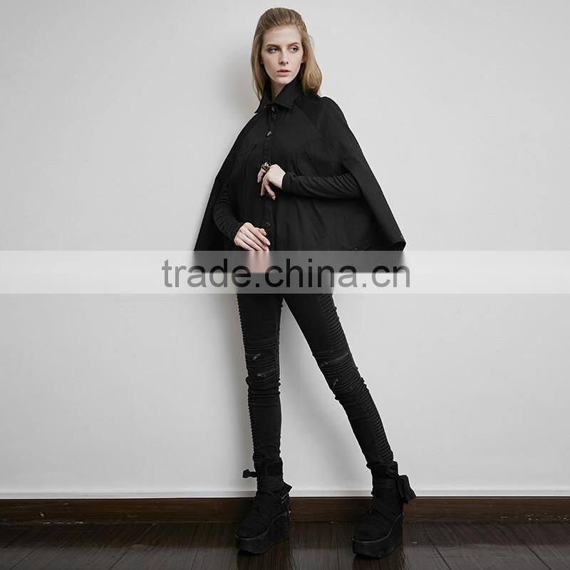 PY-140 PUNK Unique Bat Profile Shape Stand Collar Metal Feel Cloak Trench Coat