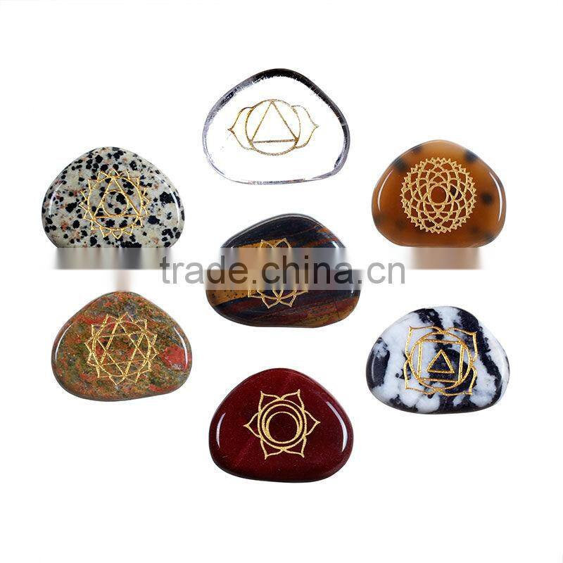 7 pieces chakra stone palm stone crystal reiki healing with one pouch