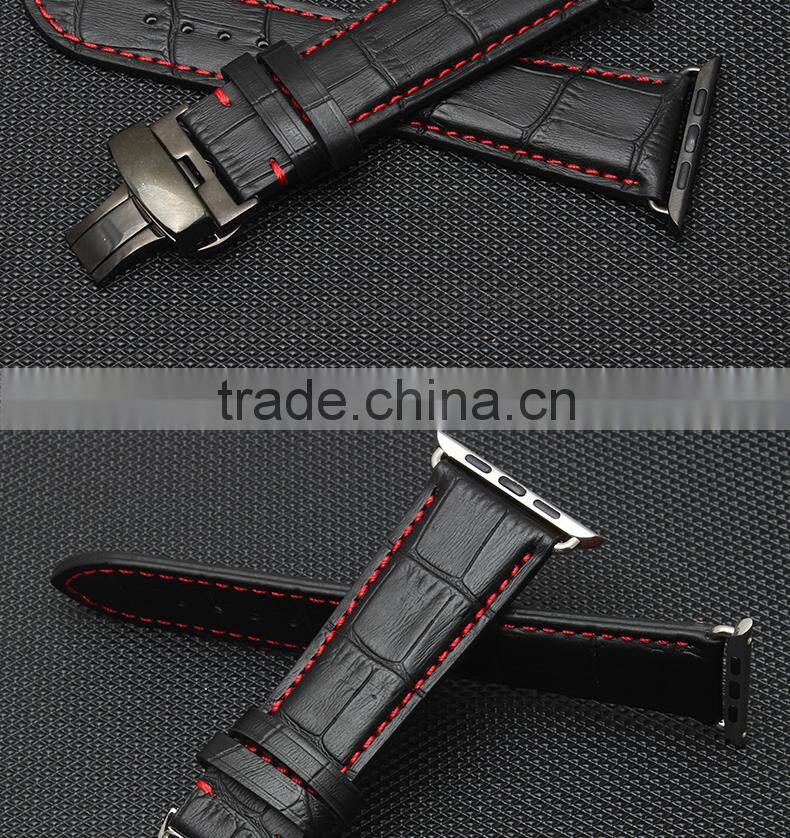 Wholsale black Calf Leather Watch Strap Adapter for 38mm 42mm Iwatch Strap For Apple Watch Band