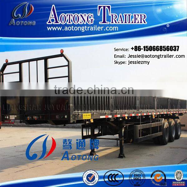 3 axle 60ton flatbed semi trailer to transport all kinds of containers,with side wall optional to transport cargos