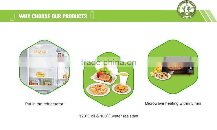 Disposable bio-degradable 450ML box with sugarcane pulp.
