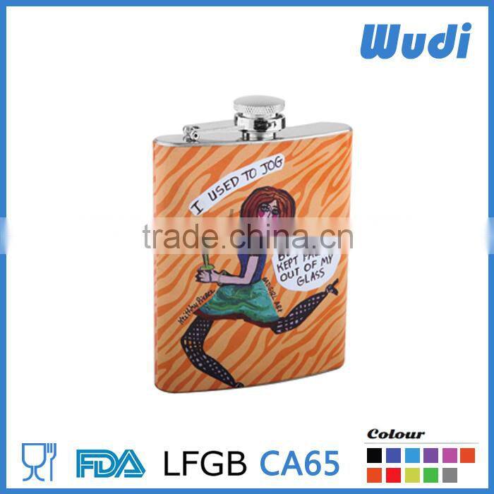 diy catoon character transfer printed steel hip flask HF106