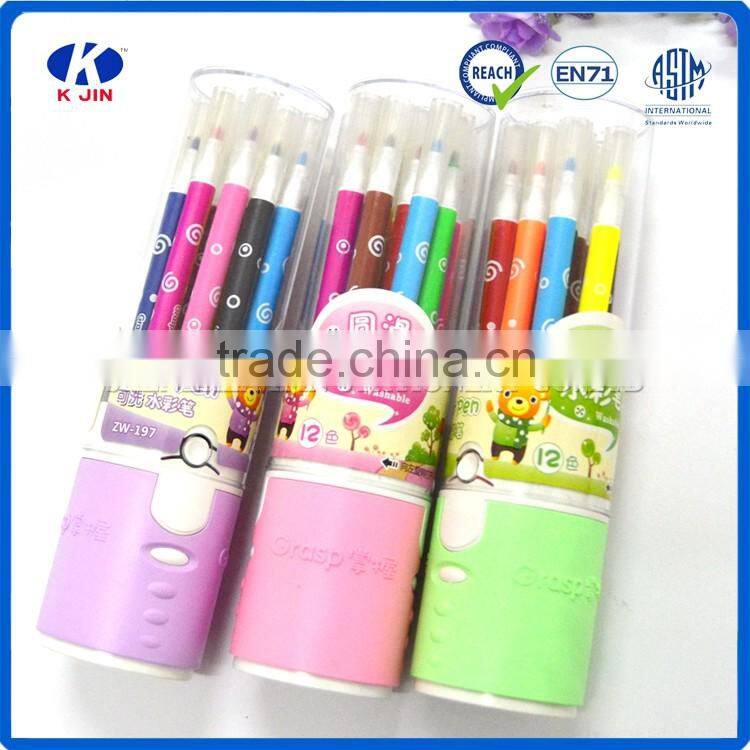 hot sale promotional good quality 12 water color pen set color painting on barrel for school kids
